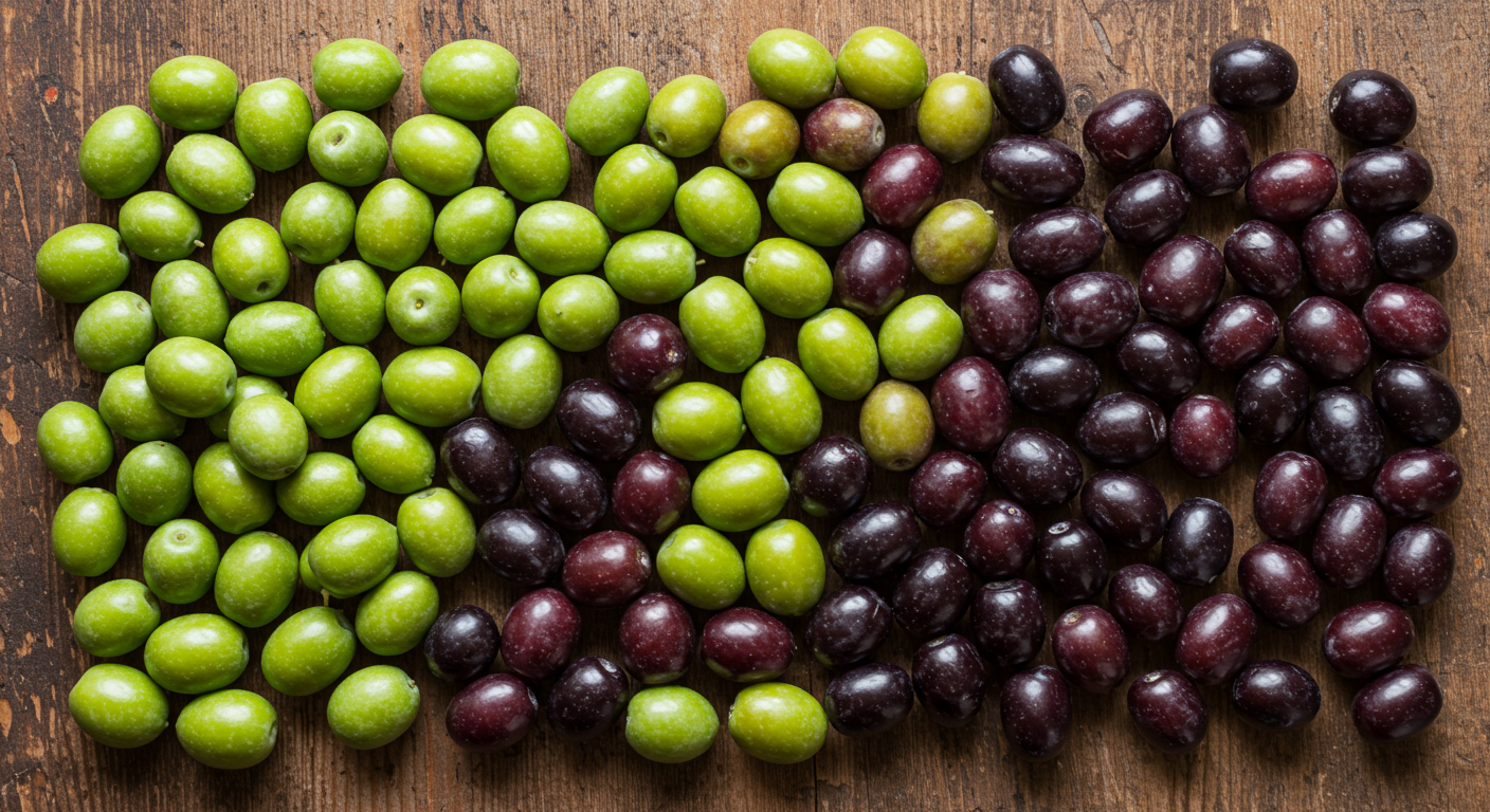 Verschiedene Olivensorten – von grün bis violett mit unterschiedlicher Olivenölqualität